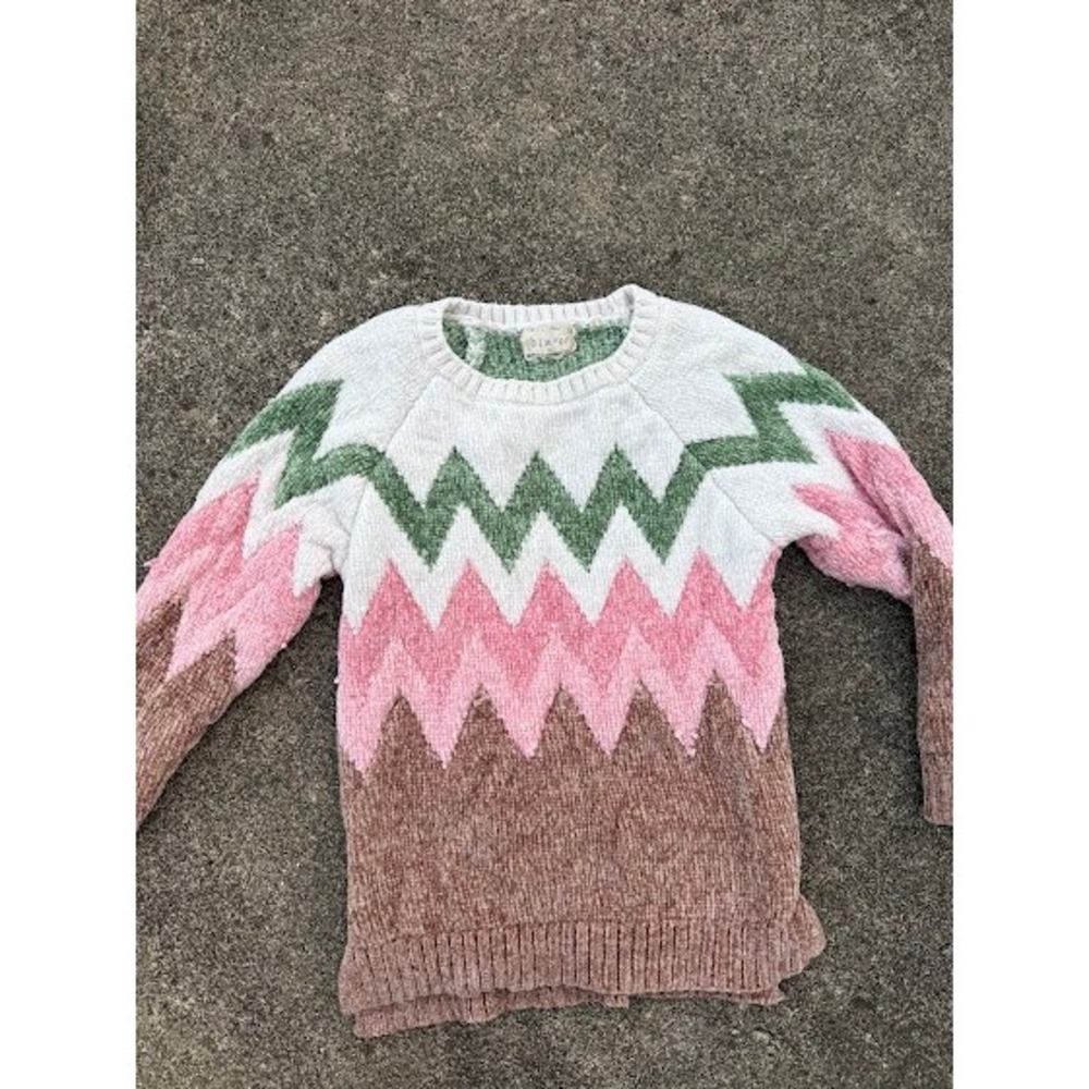 Btween Girls Chenille Chevron Sweater Multi Color Zig Zag Knit Pullover Size L